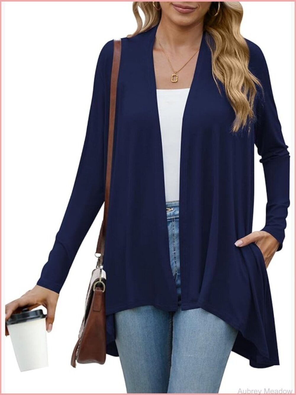 Open Front Long Sleeve Lightweight Drape Cardigan with Pockets